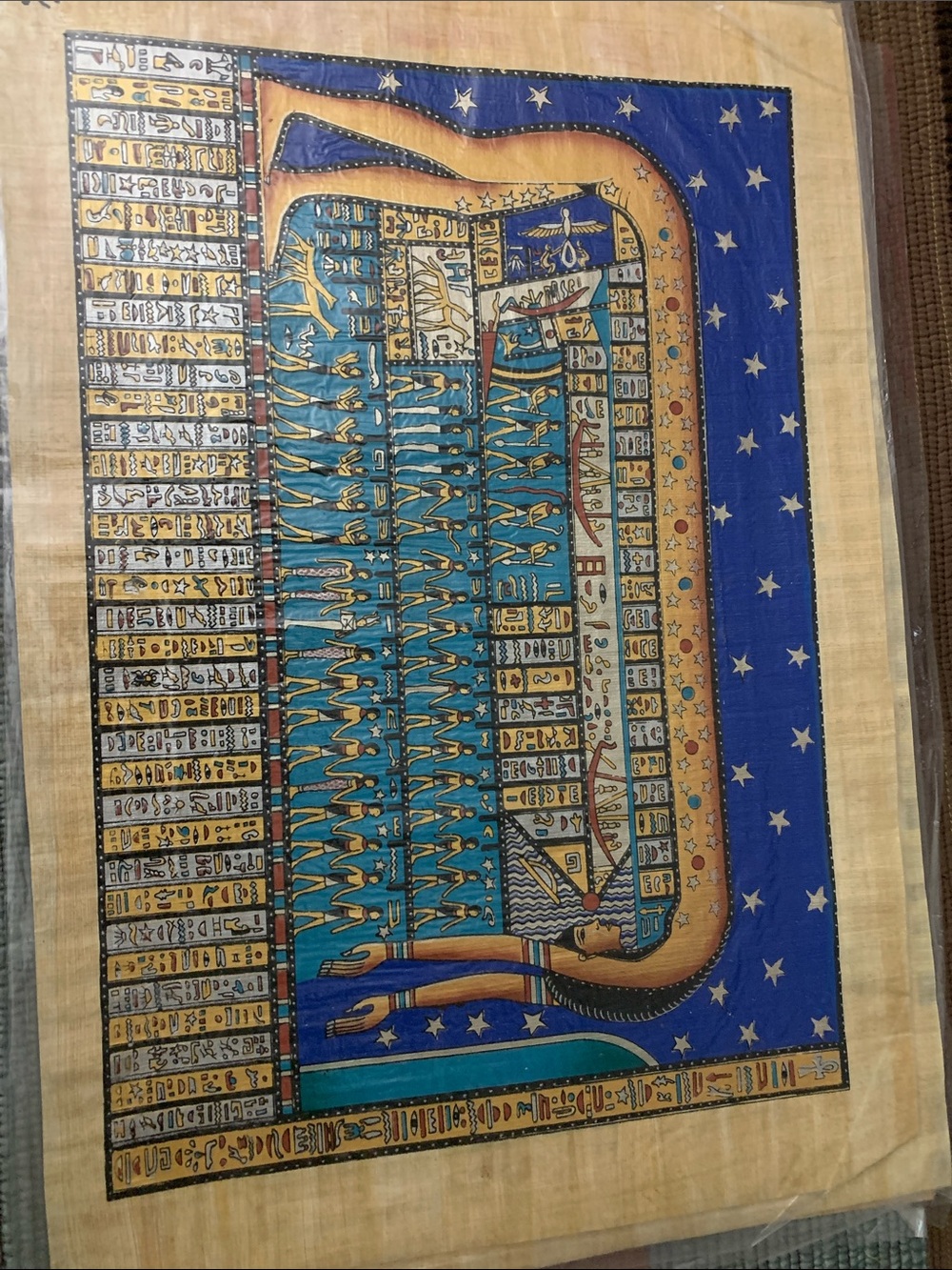 Egyptian Papyrus Wall Art – Blue and Gold Ancient Motif